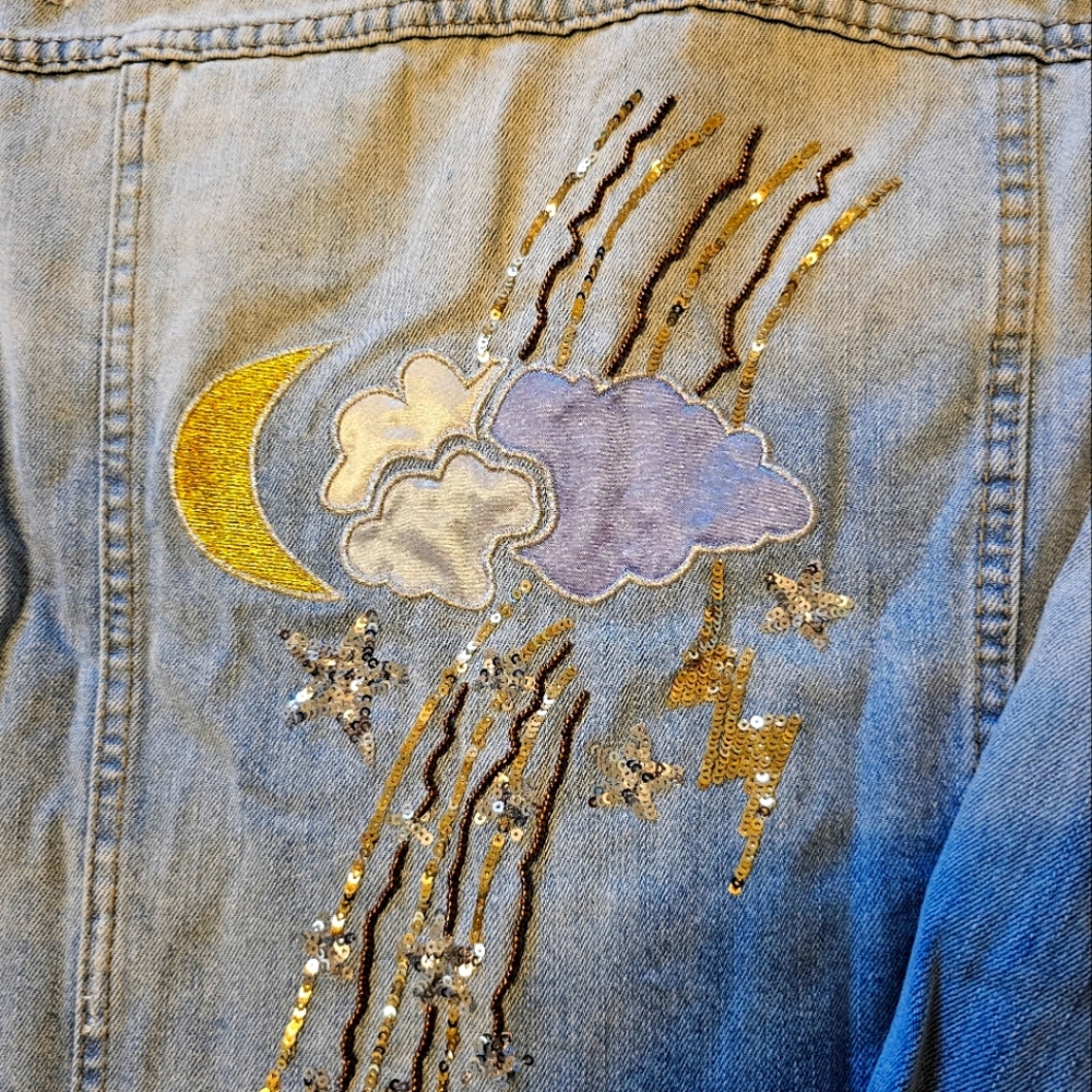 New Sanctuary Vintage Edition Lightening Bolt Embroidered jean jacket